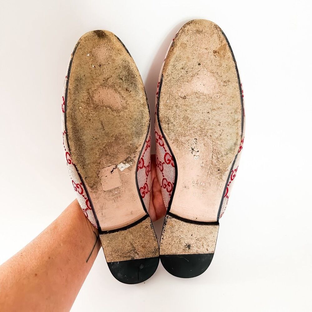 Gucci Princetown Mules GG Red Canvas Horsebit Loafer Size 39.5, 9.5 - Picture 12 of 13
